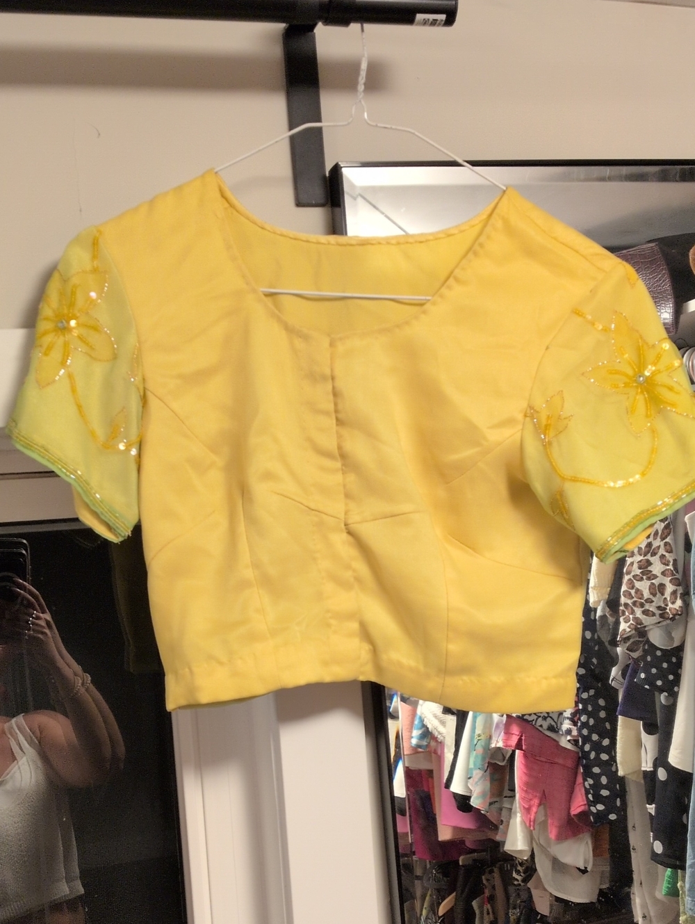 Xxs Yellow Embroidered Short Sleeve Top